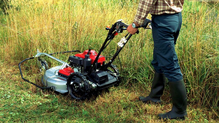 Nahaufnahme: Honda Wiesenmäher auf dem Rasen