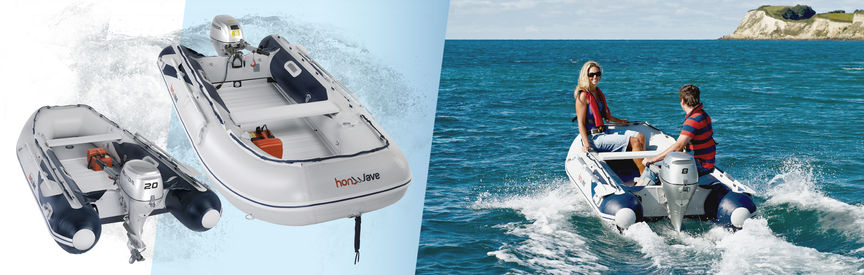 Links: 2 Honda Schlauchboote Rechts: Honda Schlauchboot, Einsatz nach Modell, an der Küste
