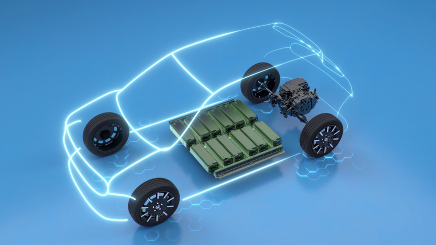 Batterie eines Elektrofahrzeugs, 3/4-Frontansicht