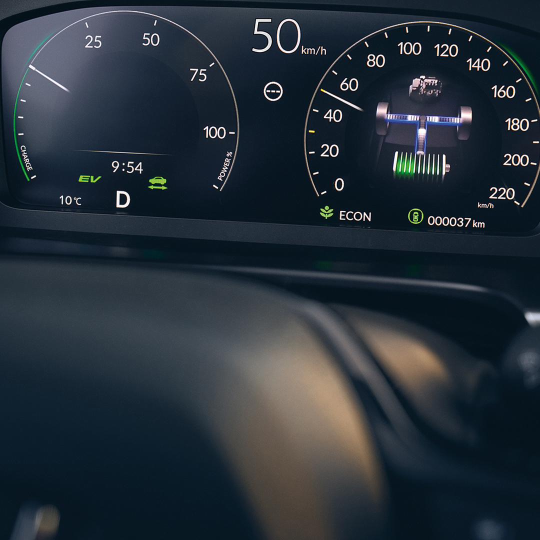 Honda CR-V Hybrid, Nahaufnahme des Digitaldisplays für den Fahrer.