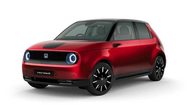 Charge Yellow Honda e, 3/4-Seitenansicht.