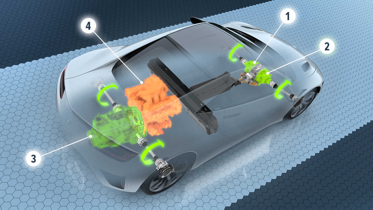 Darstellung des Honda NSX und der drei zusammenwirkenden Elektromotoren.