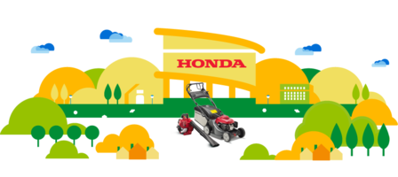 Honda-Händlerabbildung, Laubbläser und Rasenmäher.