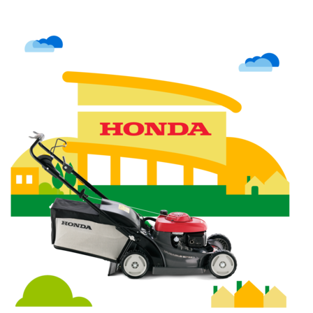 Honda Rasenmäher, Seitenansicht, nach rechts zeigend.