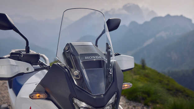 Nahaufnahme von Durabio, einem nachhaltigen Material auf dem XL750 Transalp Motorrad.
