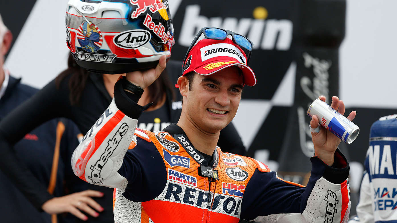 Nahaufnahme des Honda Motorradrennfahrers Dani Pedrosa.