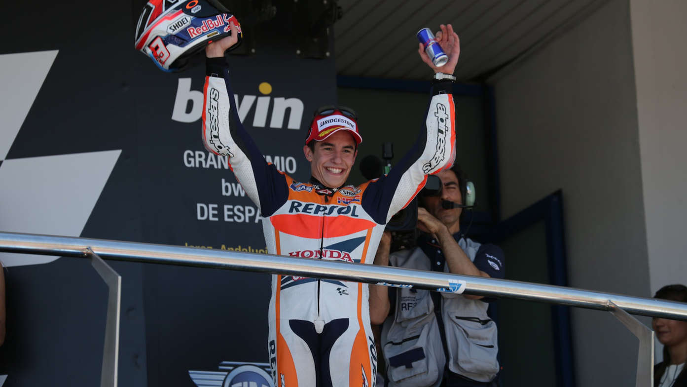 Nahaufnahme des Honda Motorradrennfahrers Marc Marquez.