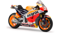 Honda Motorrad mit Repsol Lackierung, Seitenansicht.