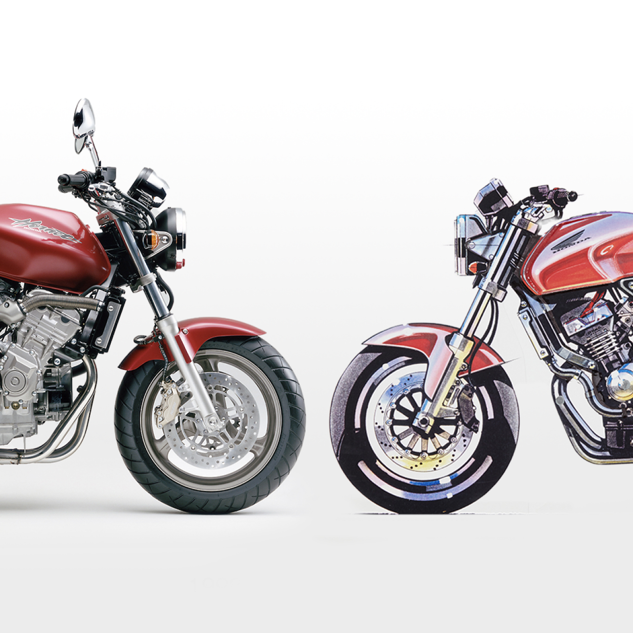 Zwei sich gegenüberstehende Honda Hornets.