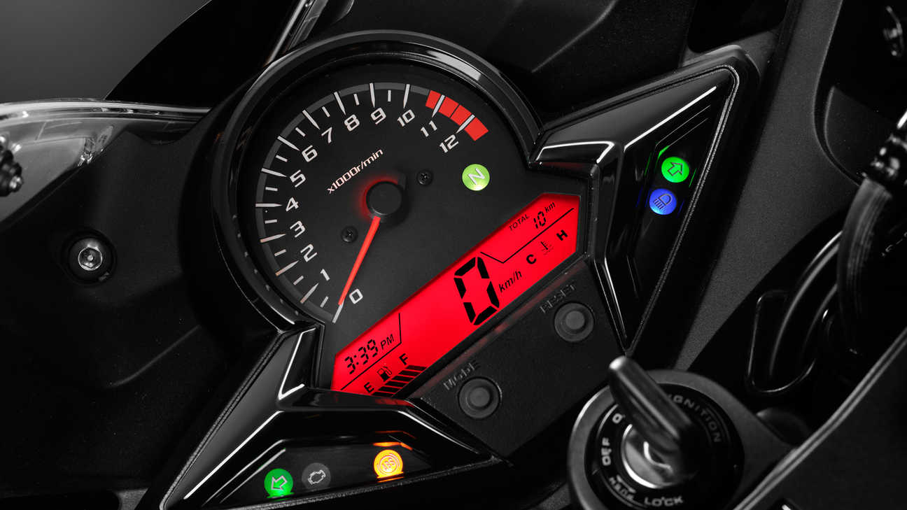 CBR300R Supersportler im Studio, Detailansicht, Cockpit-Display