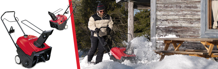Links: 2 Einstufige Schneefr&auml;sen. Rechts: Einstufige Schneefr&auml;se, Einsatz nach Modell, Gartenumgebung.