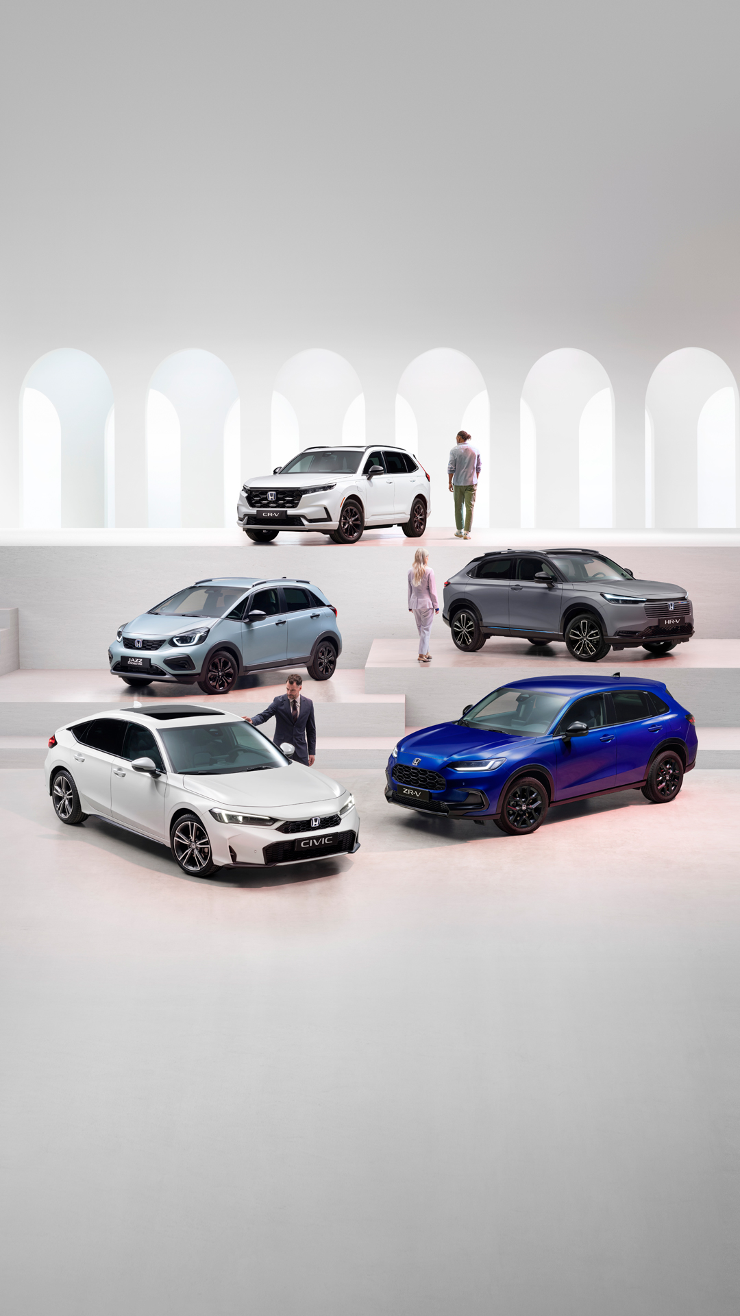 Honda-Hybridfahrzeugreihe auf Podesten