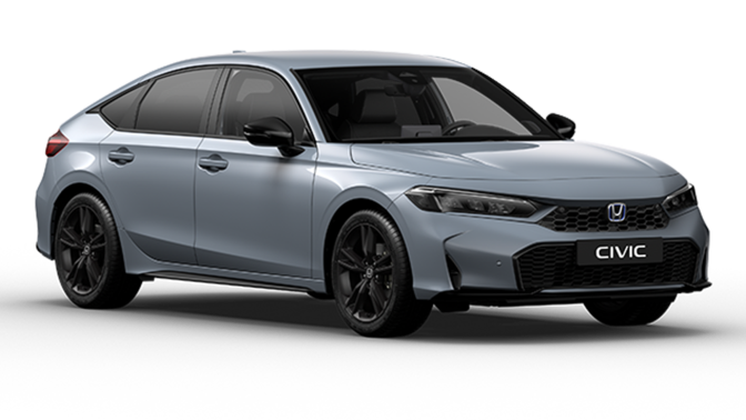 Honda Civic e:HEV Sport in grau, Dreiviertelansicht