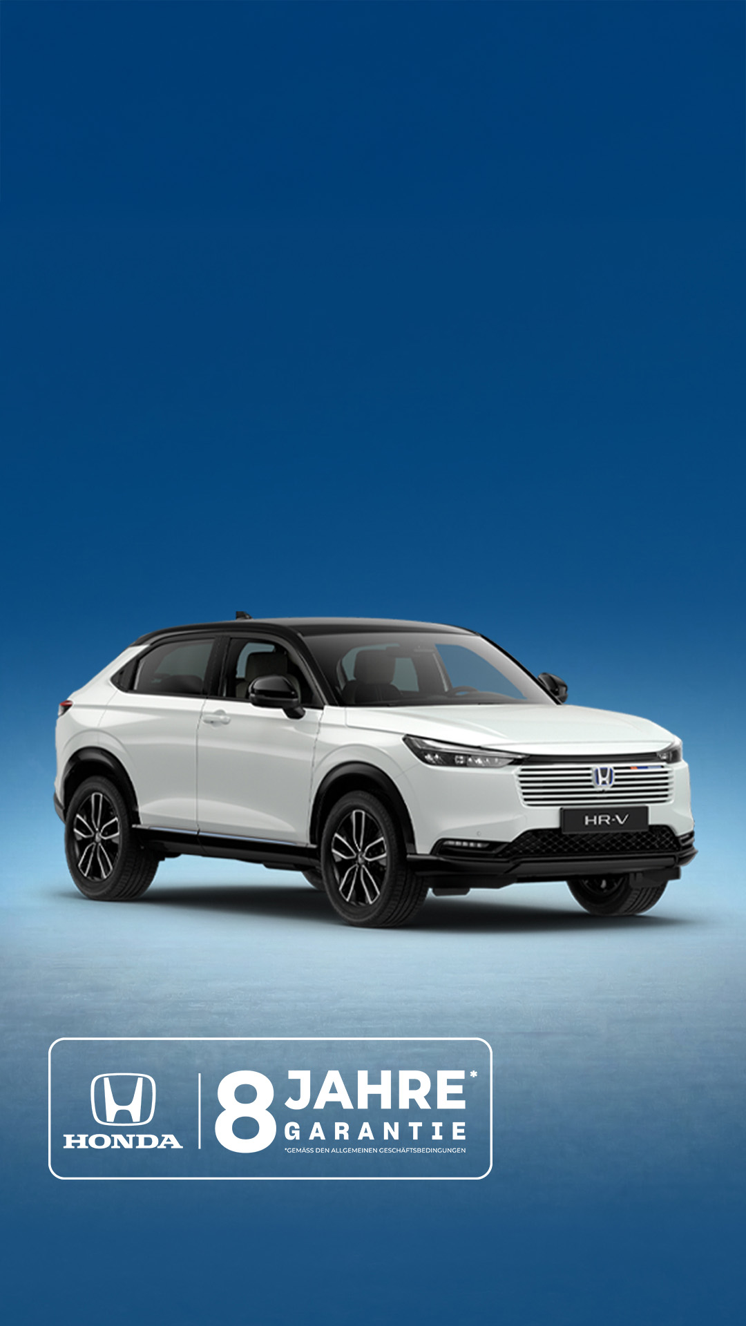 Honda HR-V Hybrid in Weiss auf blauem Hintergrund mit Farbverlauf