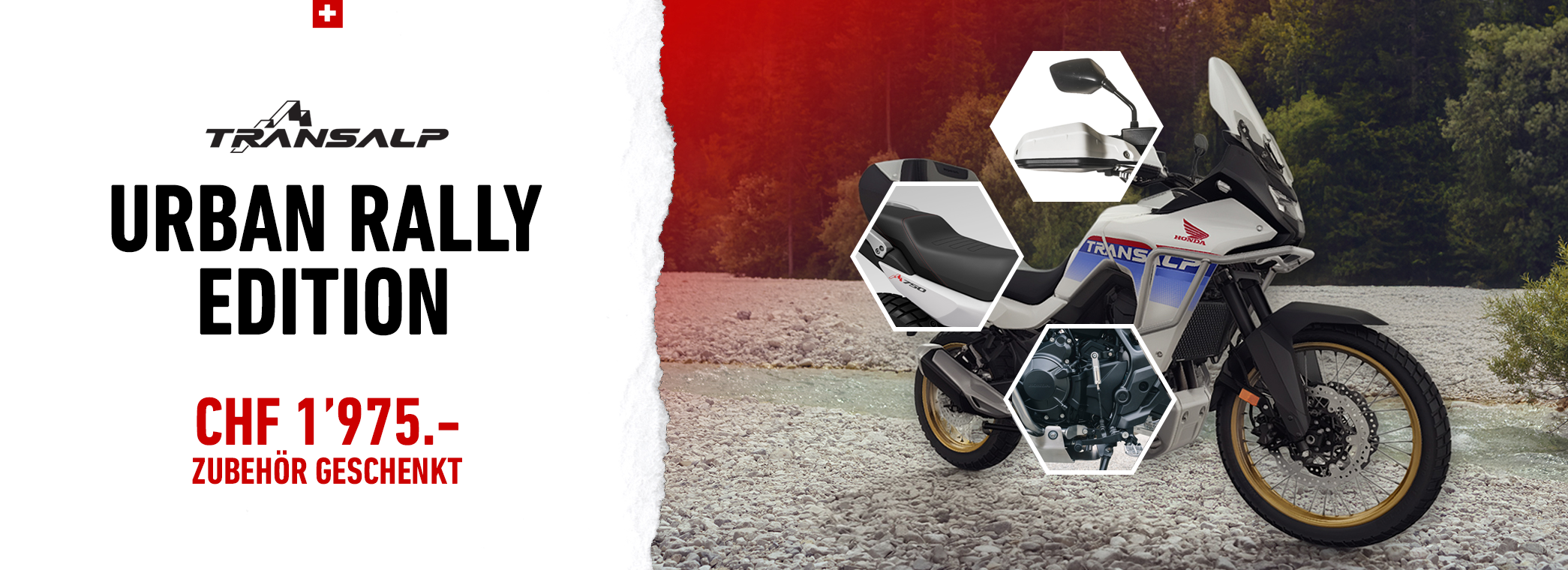 motard roulant sur une hornet750 blanche avec promo et % en arrière plan